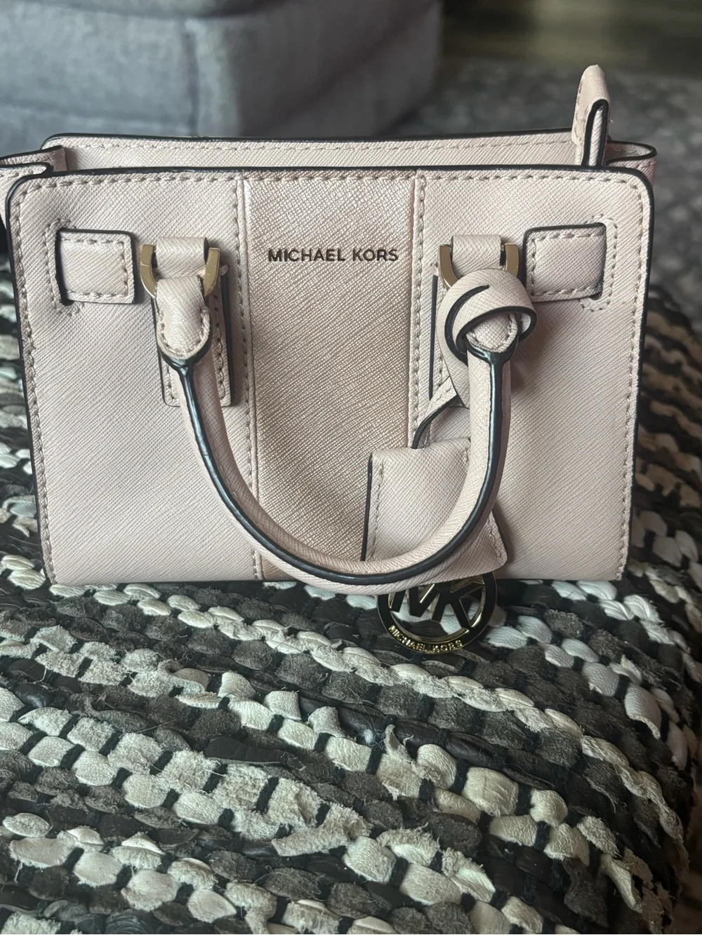 Michael Kors Blush Saffiano Mini Satchel with Gold Logo Charm